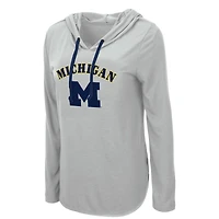 Women's Colosseum Heather Gray Michigan Wolverines My Lover Lightweight Hooded Long Sleeve T-Shirt