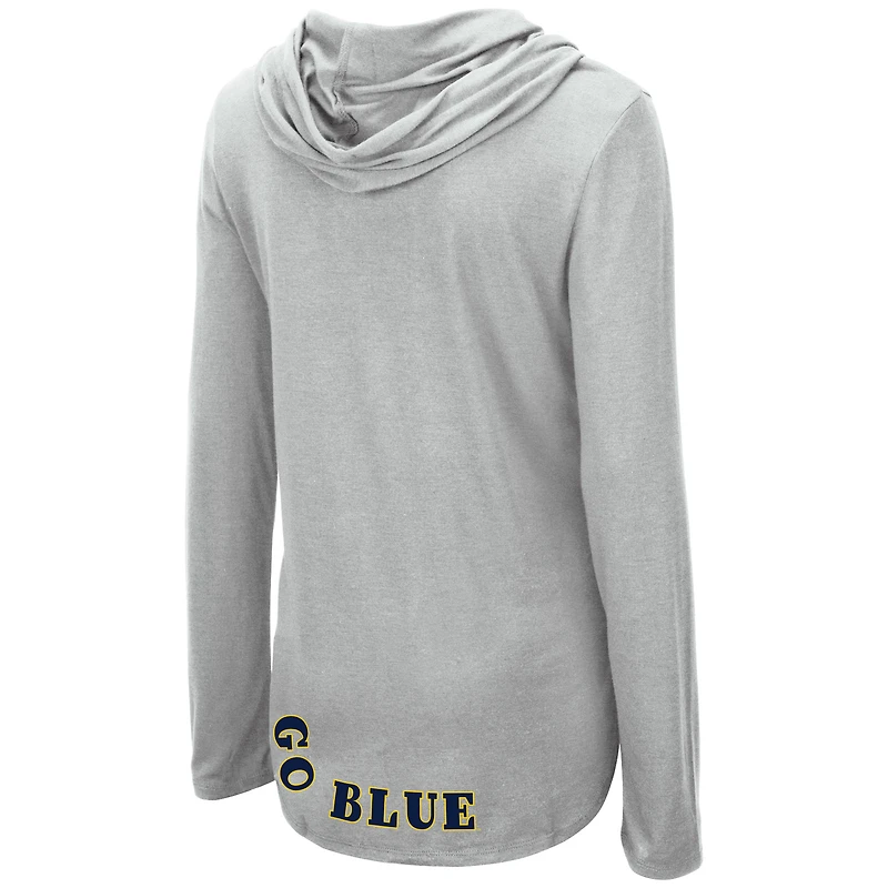 Women's Colosseum Heather Gray Michigan Wolverines My Lover Lightweight Hooded Long Sleeve T-Shirt