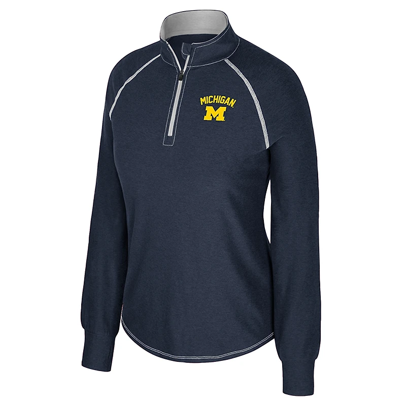 Women's Colosseum Navy Michigan Wolverines Bikram Raglan Quarter-Zip Top