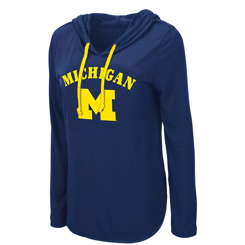 Colosseum Navy Michigan Wolverines My Lover T-shirt à capuche léger manches longues pour femme