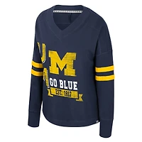 T-shirt à manches longues et col en V surdimensionné violet vieilli pour femme, bleu marine