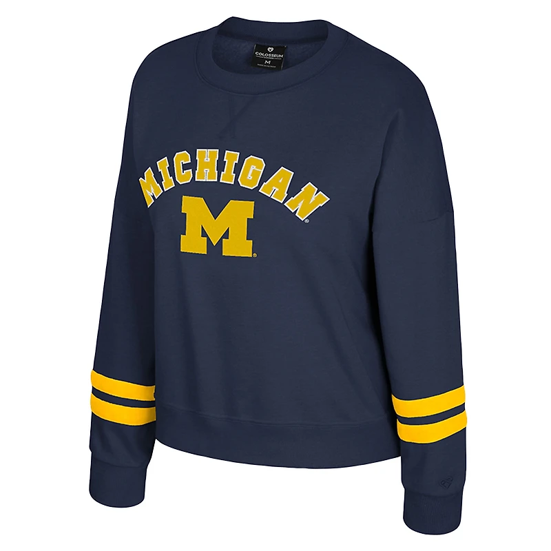 Sweat-shirt en molleton à col rond Splashy bleu marine Colosseum pour femme des Wolverines du Michigan