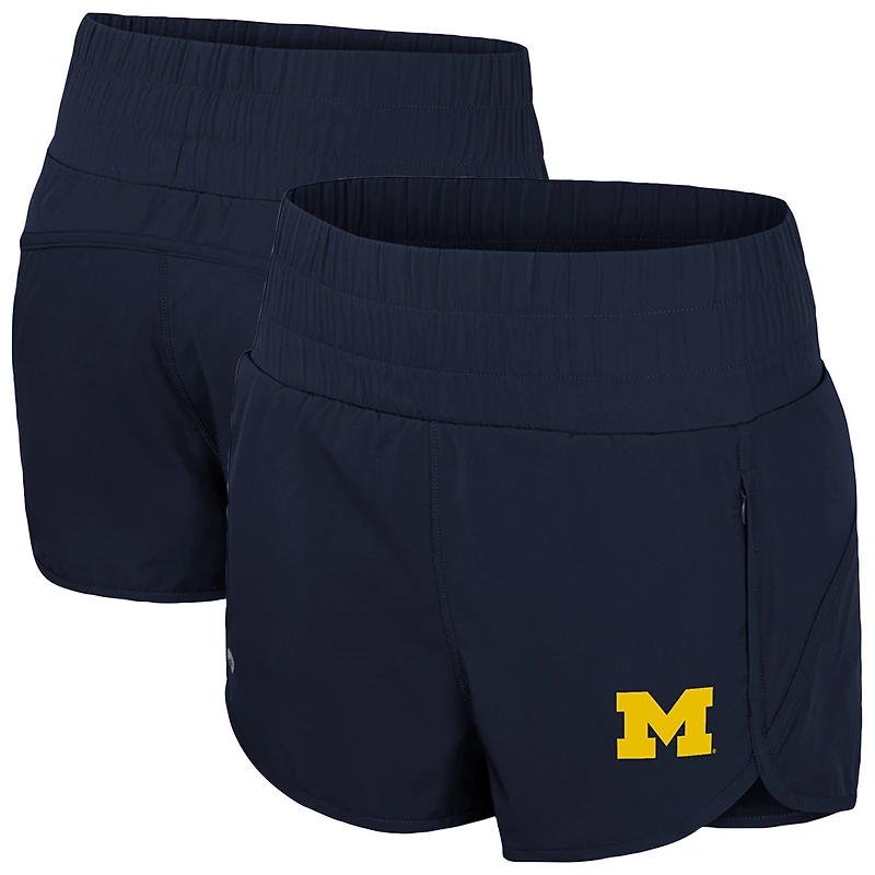 Short taille haute à smocks Stop By pour femme Colosseum Navy Michigan Wolverines