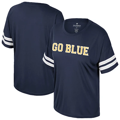 Women's Colosseum Navy Michigan Wolverines Treasure Oversized Sequin T-Shirt