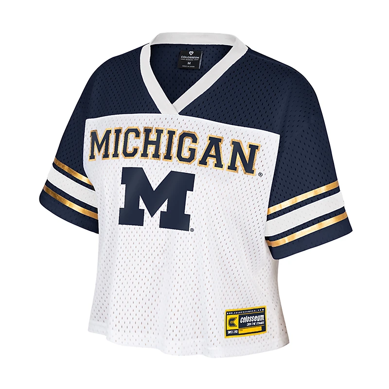Women's Colosseum  White Michigan Wolverines Treasure Cropped Football Jersey