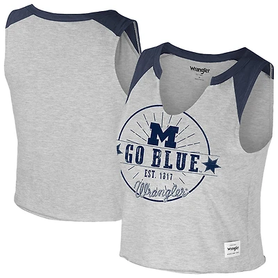 T-shirt court musculaire vintage Colosseum x Wrangler Heather Grey Michigan Wolverines pour femmes