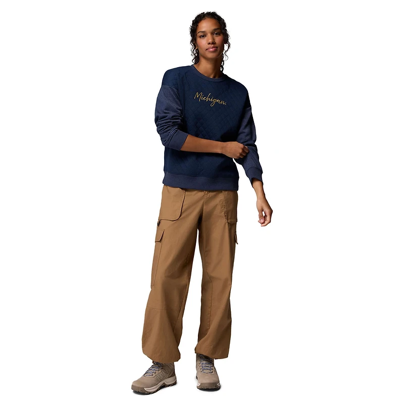 Women's Columbia Navy Michigan Wolverines Collegiate Hart Mountain™ Quilted Sweatshirt