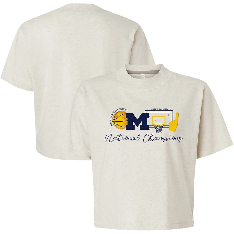 T-shirt ample à motif croquis des Michigan Wolverines, champions nationaux de basketball masculin NCAA 2026, couleurs naturelles, pour femmes