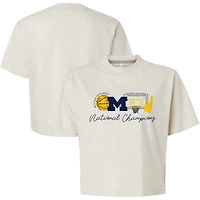 T-shirt ample à motif croquis des Michigan Wolverines, champions nationaux de basketball masculin NCAA 2026, couleurs naturelles, pour femmes