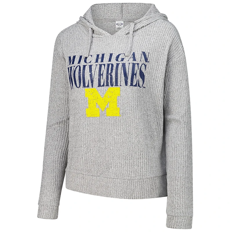 Sweat à capuche court et doux manches longues pour femme Concepts Sport, gris chiné, Michigan Wolverines, Juniper