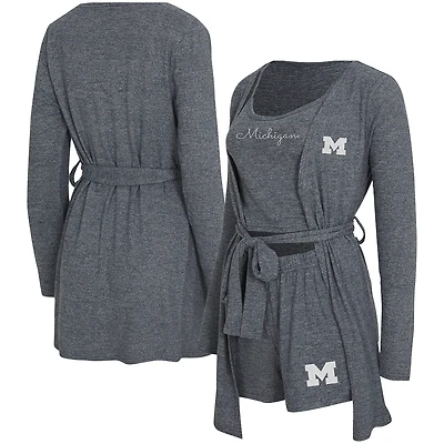 Ensemble trois pièces pour femme Concepts Sport Heather Navy Michigan Wolverines Rigor, débardeur, short et peignoir