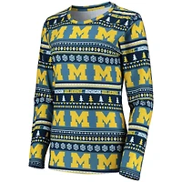 Women's Concepts Sport Navy Michigan Wolverines Holiday Long Sleeve Top & Pants Sleep Set
