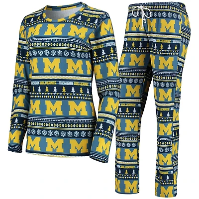 Women's Concepts Sport Navy Michigan Wolverines Holiday Long Sleeve Top & Pants Sleep Set