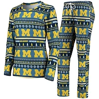 Women's Concepts Sport Navy Michigan Wolverines Holiday Long Sleeve Top & Pants Sleep Set