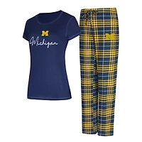 Women's Concepts Sport  Navy Michigan Wolverines Vector Top & Flannel Pants Sleep Set