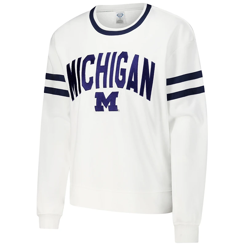 Women's Concepts Sport  White Michigan Wolverines Borough French Terry Arch Over Long Sleeve Top