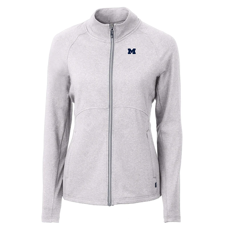 Women's Cutter & Buck Heather Gray Michigan Wolverines Adapt Eco Knit Recycled Full-Zip Jacket