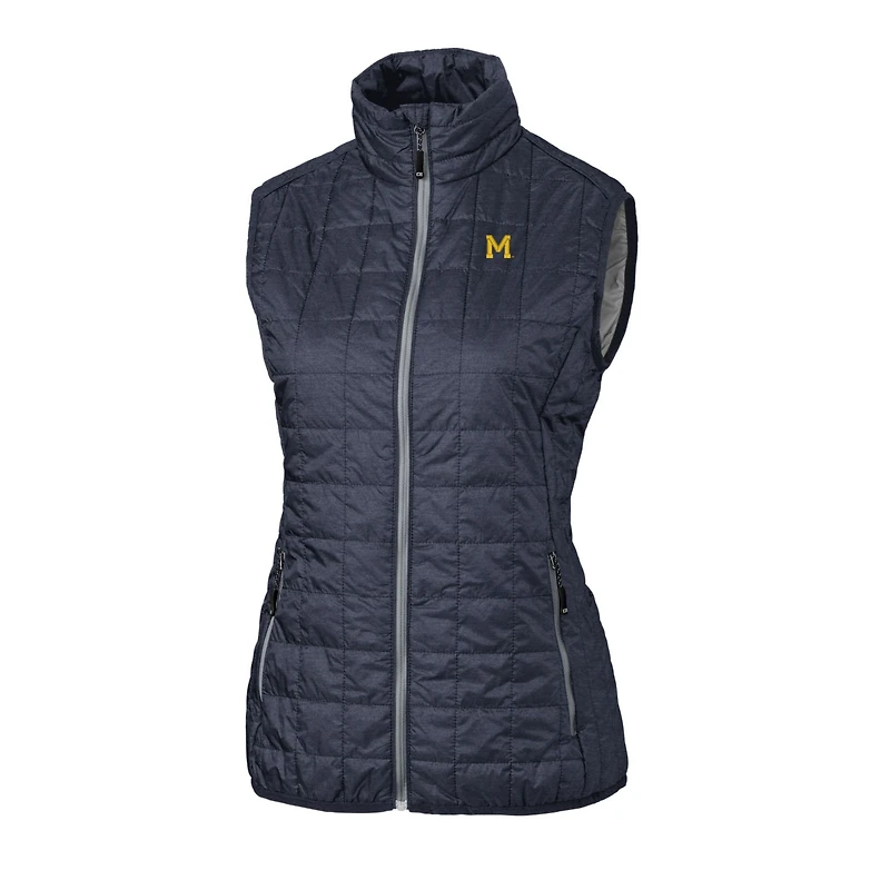 Women's Cutter & Buck Heather Navy Michigan Wolverines Vault Rainier PrimaLoft Eco Full-Zip Puffer Vest