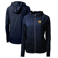 Women's Cutter & Buck  Navy Michigan Wolverines Alumni Adapt Eco Knit Hybrid Recycled Full-Zip Hoodie