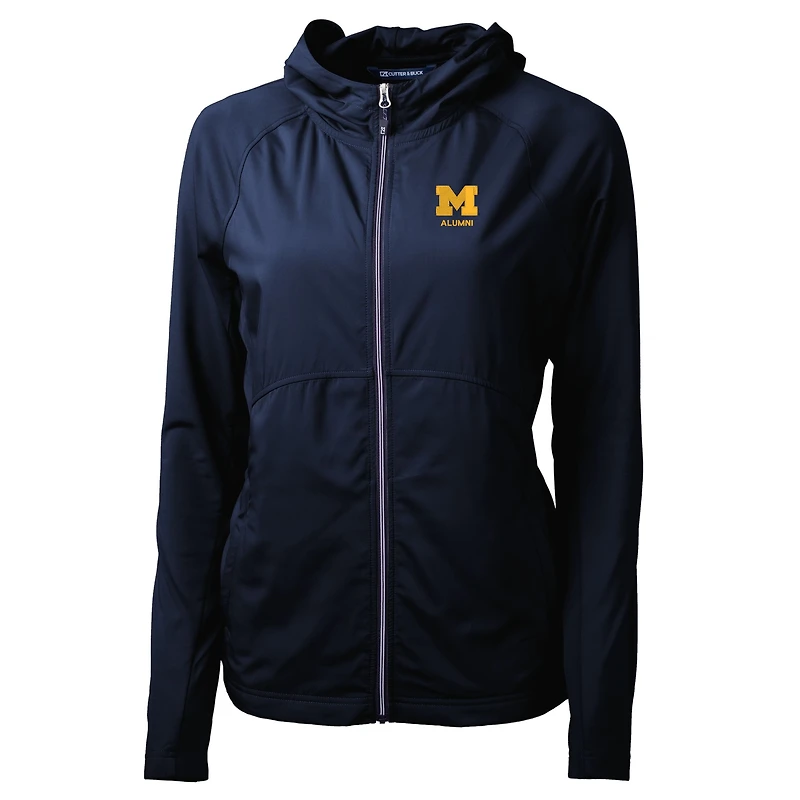 Women's Cutter & Buck  Navy Michigan Wolverines Alumni Adapt Eco Knit Hybrid Recycled Full-Zip Hoodie
