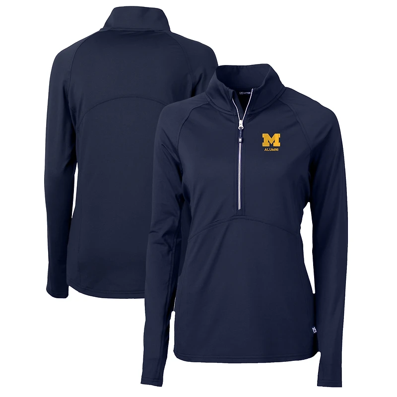 Women's Cutter & Buck  Navy Michigan Wolverines Alumni Adapt Eco Knit Stretch Recycled Half-Zip Pullover Top