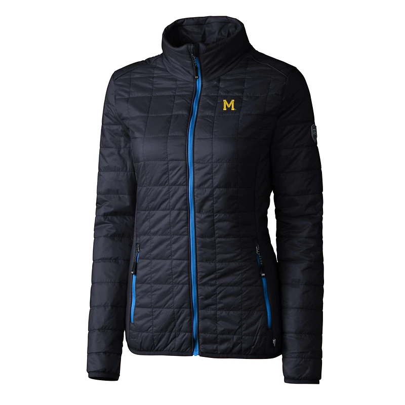 Doudoune isolante entièrement zippée PrimaLoft Eco pour femme Cutter & Buck bleu marine Michigan Wolverines Vault Rainier