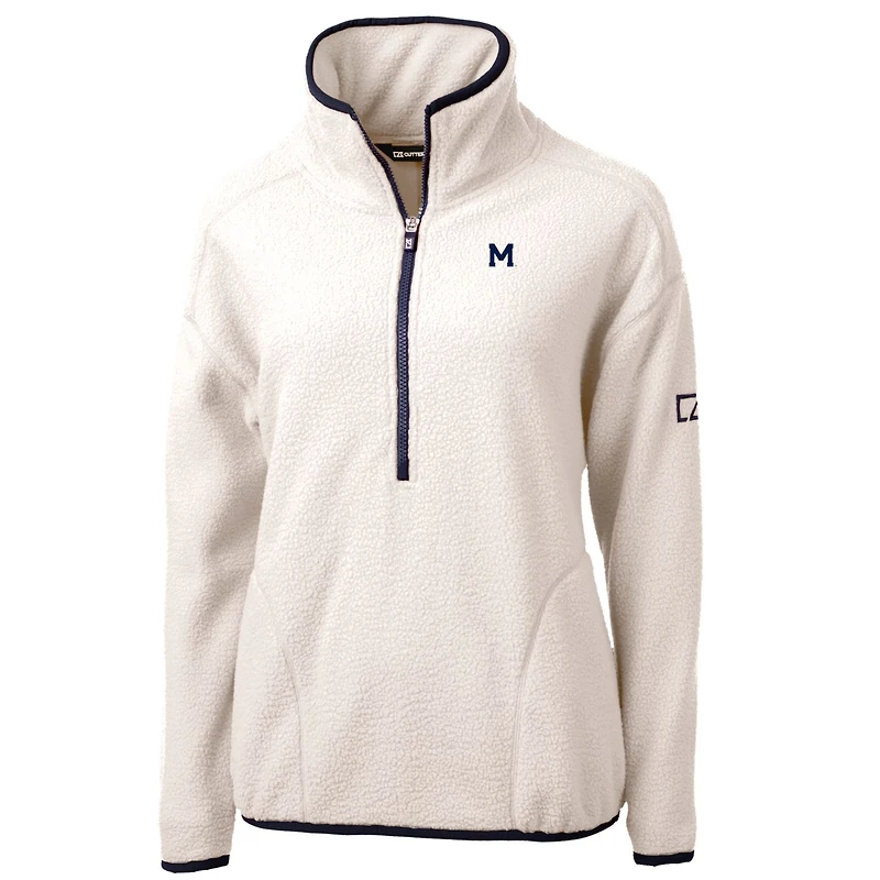 Women's Cutter & Buck White Michigan Wolverines Cascade Eco Sherpa Fleece Half-Zip Pullover Jacket