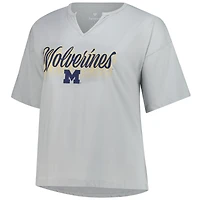 Women's Fanatics Gray Michigan Wolverines Plus Winning Gear Notch Neck T-Shirt