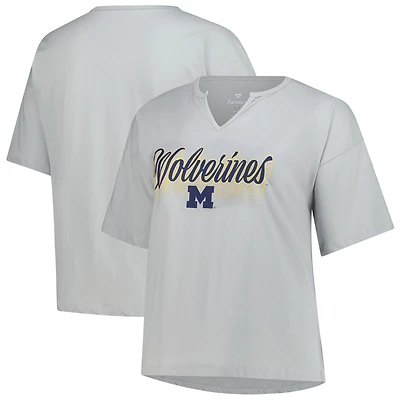 Women's Fanatics Gray Michigan Wolverines Plus Winning Gear Notch Neck T-Shirt