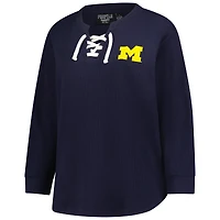 Women's Fanatics Navy Michigan Wolverines Lace-Up Waffle Knit Plus Long Sleeve T-Shirt