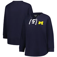 Women's Fanatics Navy Michigan Wolverines Lace-Up Waffle Knit Plus Long Sleeve T-Shirt