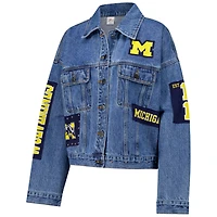 Women's G-III 4Her by Carl Banks Denim Michigan Wolverines Game Ball Patches and Studs Full-Button Jacket