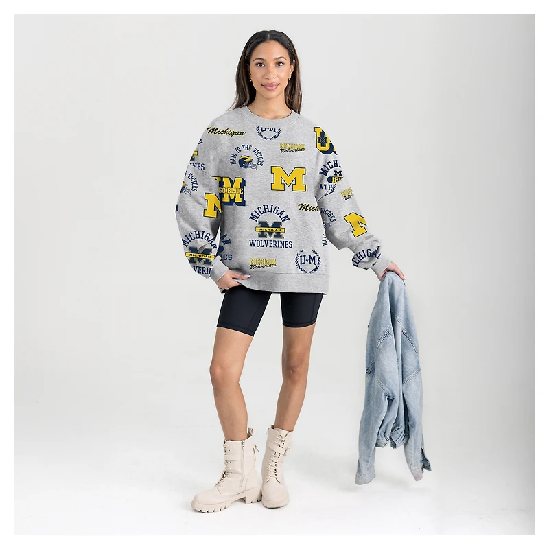 Sweat-shirt en molleton gris Gameday Couture pour femme, motif Wolverines du Michigan, Always On Repeat