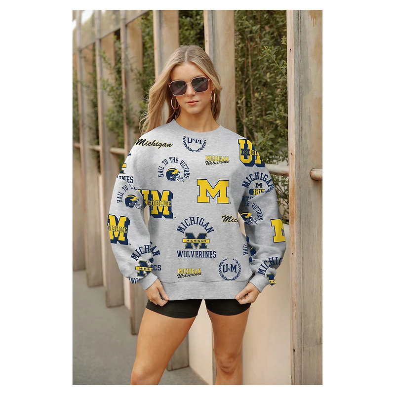 Sweat-shirt en molleton gris Gameday Couture pour femme, motif Wolverines du Michigan, Always On Repeat