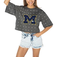Women's Gameday Couture Gray Michigan Wolverines Go Time Rhinestone Crop T-Shirt