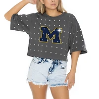 Women's Gameday Couture Gray Michigan Wolverines Go Time Rhinestone Crop T-Shirt