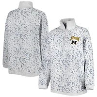 Women's Gameday Couture Heather Gray Michigan Wolverines Leopard Quarter-Zip Sweatshirt