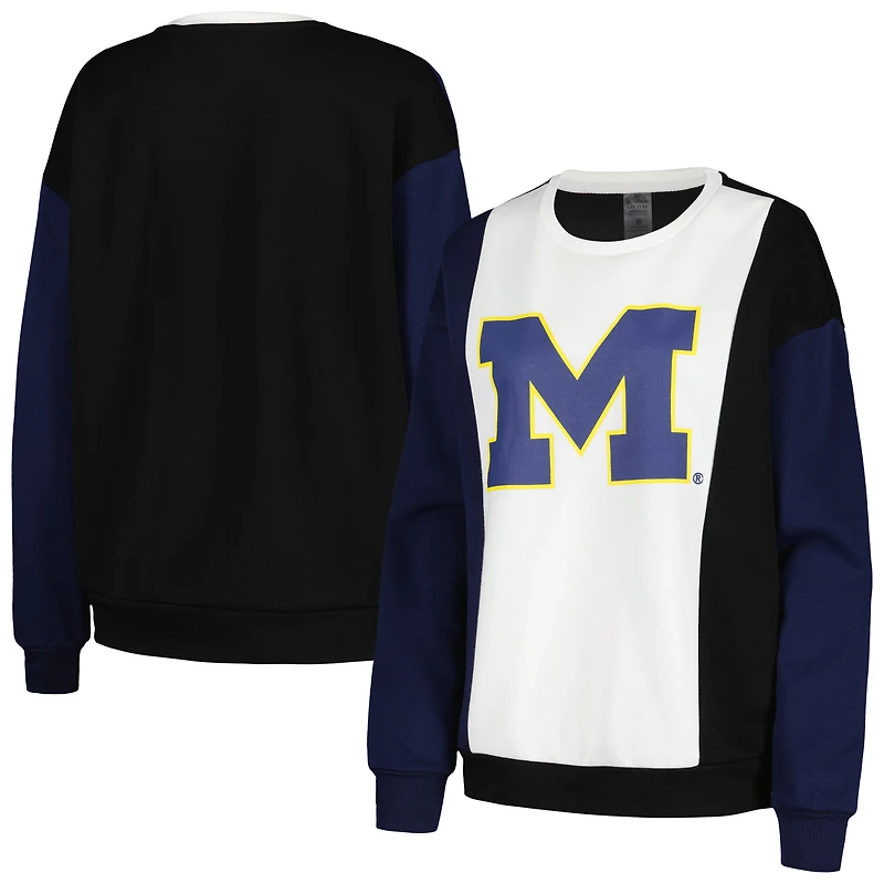 Sweat-shirt à blocs de couleurs verticaux Gameday Couture pour femmes, blanc/noir, Michigan Wolverines