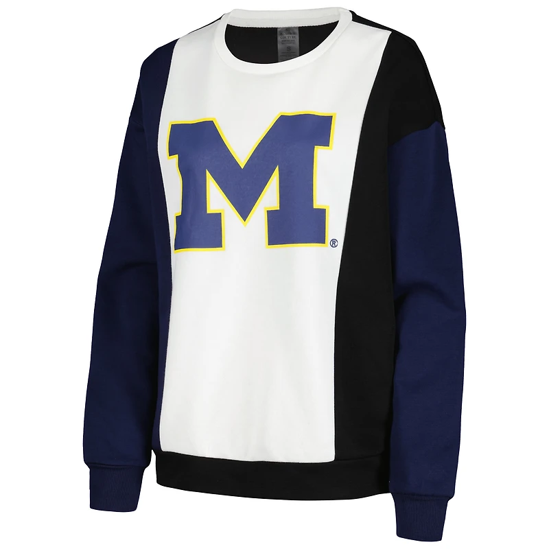 Sweat-shirt à blocs de couleurs verticaux Gameday Couture pour femmes, blanc/noir, Michigan Wolverines