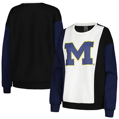 Sweat-shirt à blocs de couleurs verticaux Gameday Couture pour femmes, blanc/noir, Michigan Wolverines