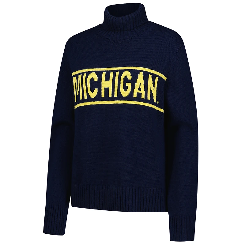 Women's Gameday Social Navy Michigan Wolverines Chenille Turtleneck Sweater