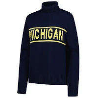 Women's Gameday Social Navy Michigan Wolverines Chenille Turtleneck Sweater