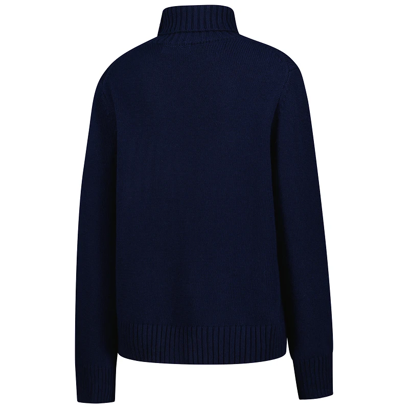 Women's Gameday Social Navy Michigan Wolverines Chenille Turtleneck Sweater