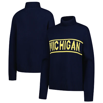 Women's Gameday Social Navy Michigan Wolverines Chenille Turtleneck Sweater