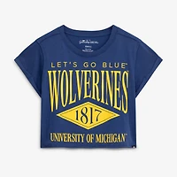 T-shirt court à revers pour femmes, motif Michigan Wolverines, bleu marine, idéal les jours de match
