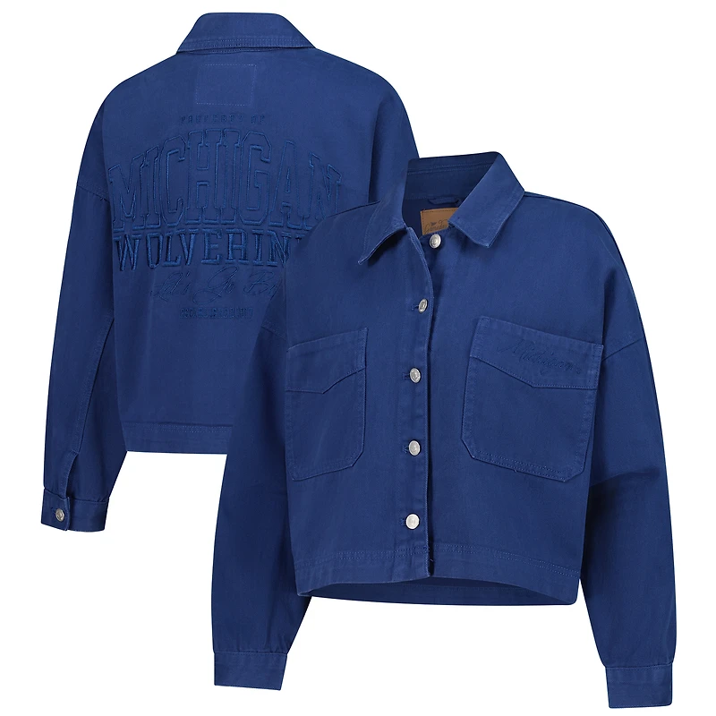 Veste courte boutonnée bleu marine des Wolverines du Michigan pour femmes