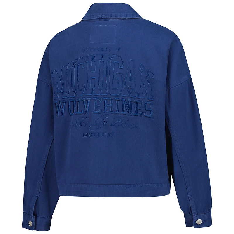 Women's Gameday Social Navy Michigan Wolverines Full-Button Cropped Shacket