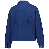Women's Gameday Social Navy Michigan Wolverines Full-Button Cropped Shacket