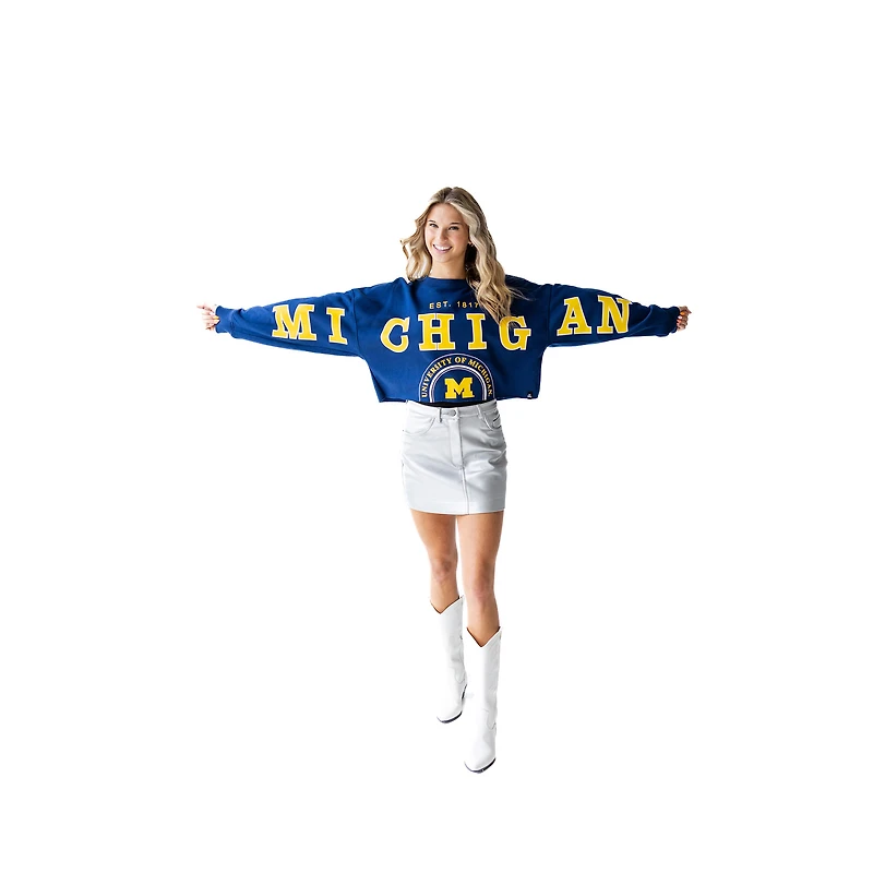 Women's Gameday Social Navy Michigan Wolverines Phipps Cropped Sweatshirt