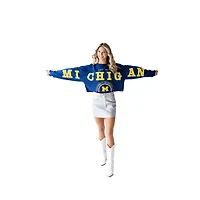 Women's Gameday Social Navy Michigan Wolverines Phipps Cropped Sweatshirt
